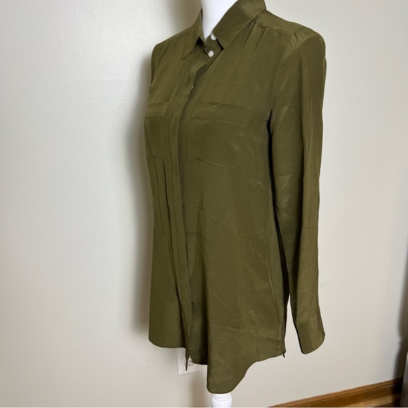 Broadway & Broome 100% Silk Olive Green Tunic Shirt, Size XS - Picture 6 of 8